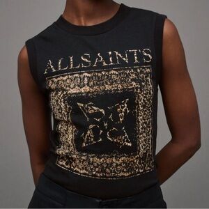 AllSaints Black and Leopard Graphic Tank Top